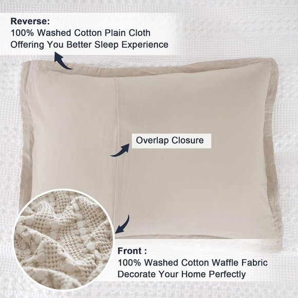 2 Pack 100% Cotton Ruffle Waffle Pillow Shams Oatmeal -King Size 20" x 36" NWT - Picture 4 of 5